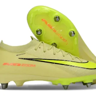 Nike Yellow Black Low-Cut Knit Upper Neon Outsole Firm-Ground Soccer Shoes