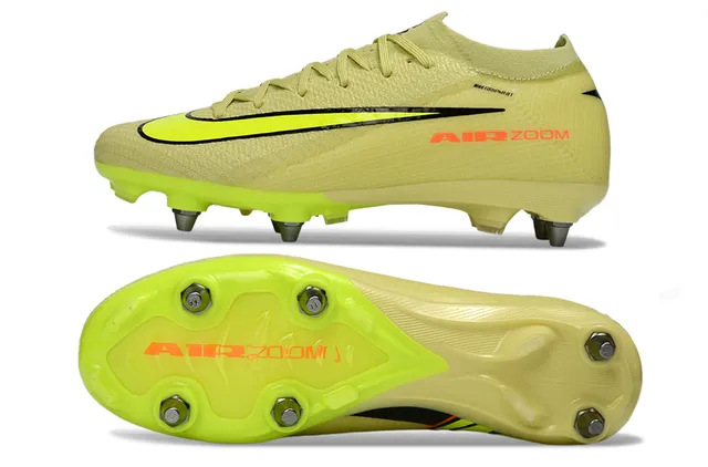 Nike Yellow Black Low-Cut Knit Upper Neon Outsole Firm-Ground Soccer Shoes 6