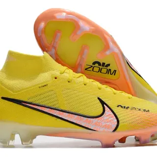 Nike 黄色橙色 High-Cut Flyknit Upper Translucent Sole Firm-Ground 足球鞋