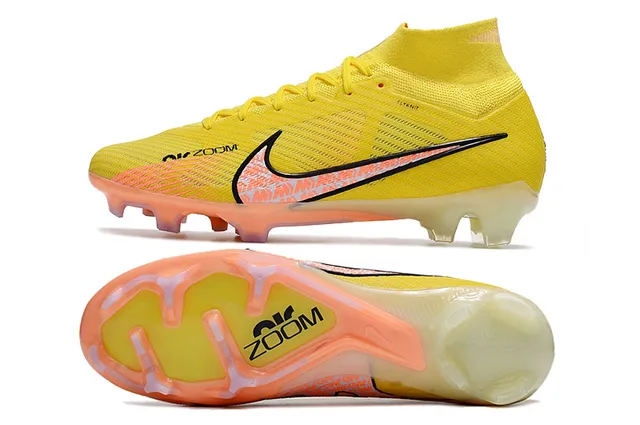 Nike Jaune Orange High-Cut Flyknit Upper Translucent Sole Firm-Ground Chaussures de football 2
