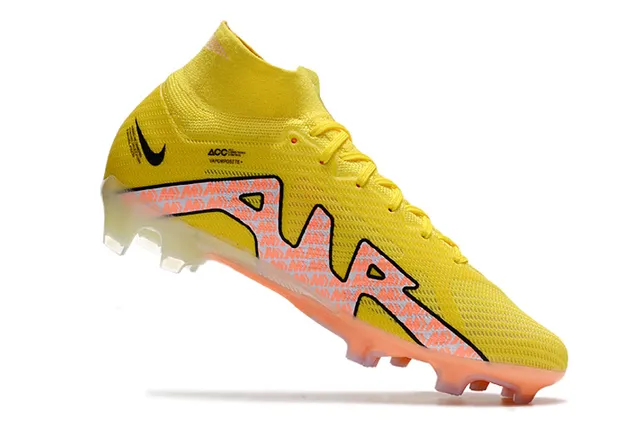 Nike Jaune Orange High-Cut Flyknit Upper Translucent Sole Firm-Ground Chaussures de football 3