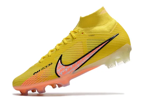 Nike Jaune Orange High-Cut Flyknit Upper Translucent Sole Firm-Ground Chaussures de football 4
