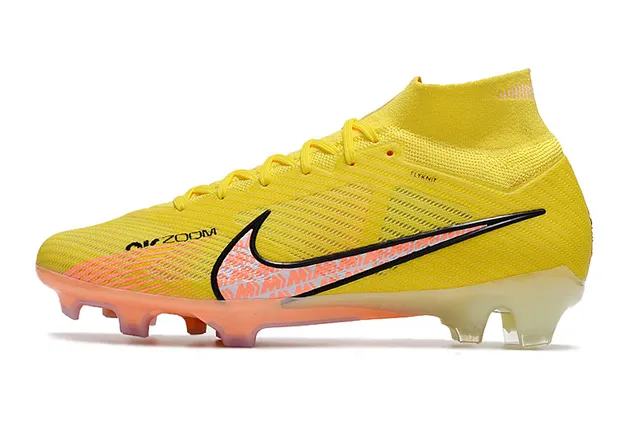 Nike Jaune Orange High-Cut Flyknit Upper Translucent Sole Firm-Ground Chaussures de football 5