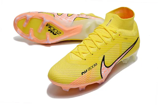 Nike Jaune Orange High-Cut Flyknit Upper Translucent Sole Firm-Ground Chaussures de football 6