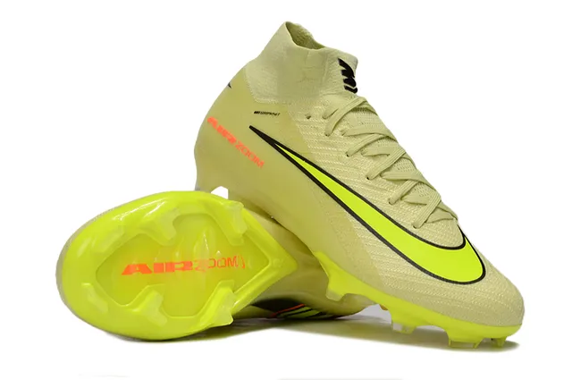 Nike Yellow Orange High-Cut Knit Collar Flyknit Upper Firm-Ground Soccer Shoes 2