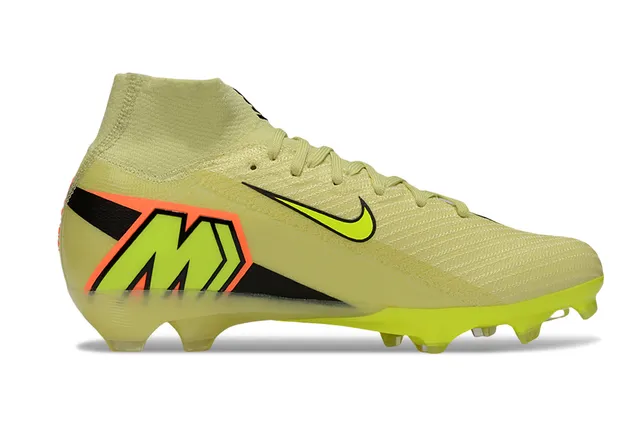Nike Yellow Orange High-Cut Knit Collar Flyknit Upper Firm-Ground Soccer Shoes 5