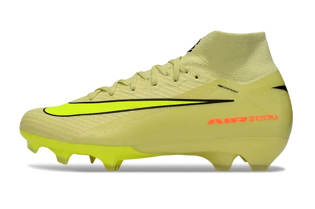 Nike Yellow Orange High-Cut Knit Collar Flyknit Upper Firm-Ground Soccer Shoes 6