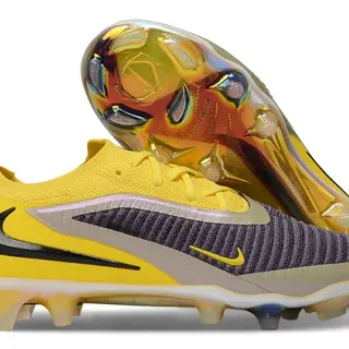 Nike Yellow Purple Knit Upper Ribbed Midfoot Cage Firm-Ground Soccer Shoes