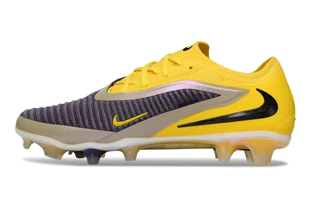 Nike हलুদ বেগুনি নিট উপর রিবড মিডফুট কেজ Firm-Ground সকার জুতো 7