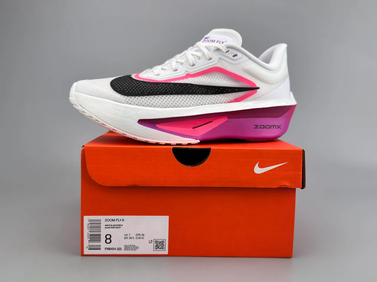 Nike Zoom Fly ZoomX Branco Preto Rosa Tênis de corrida 4