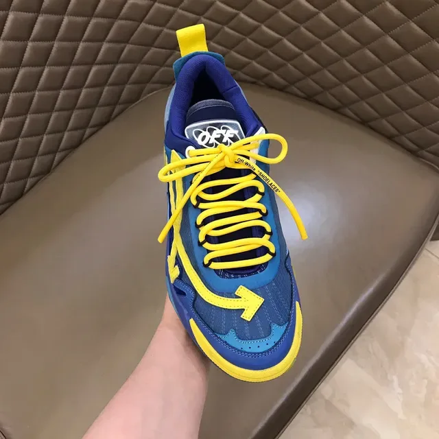 Off-White Air Unit سنيكرز كانكي بالأزرق والأصفر مع نقشة السهم الشفافة 2