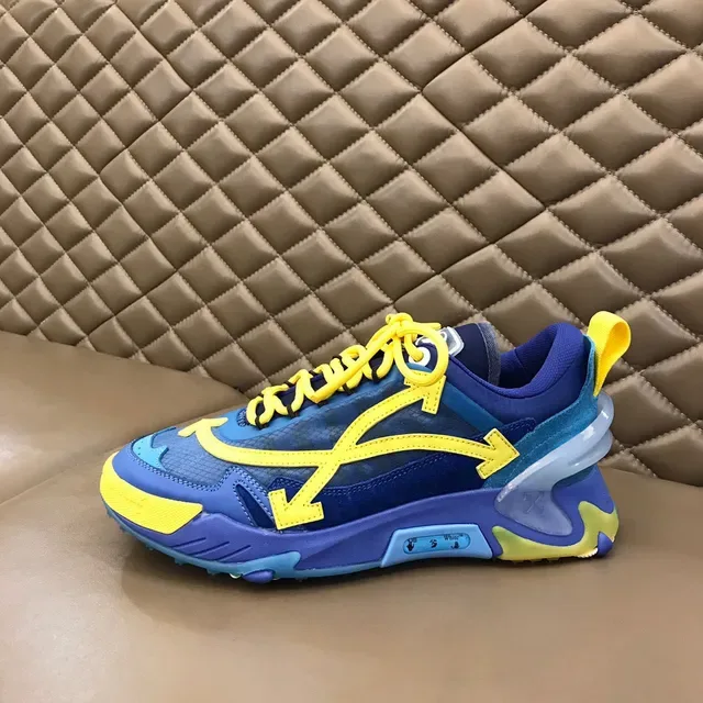 Off-White Air Unit سنيكرز كانكي بالأزرق والأصفر مع نقشة السهم الشفافة 5