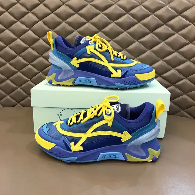Off-White Air Unit سنيكرز كانكي بالأزرق والأصفر مع نقشة السهم الشفافة 6