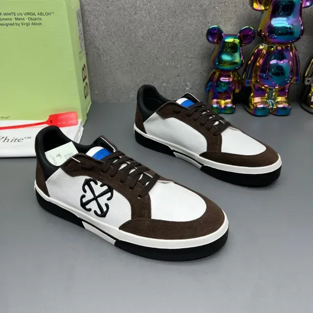 Off-White Marron Daim et Cuir Mix Sneakers Lifestyle Panélées 3