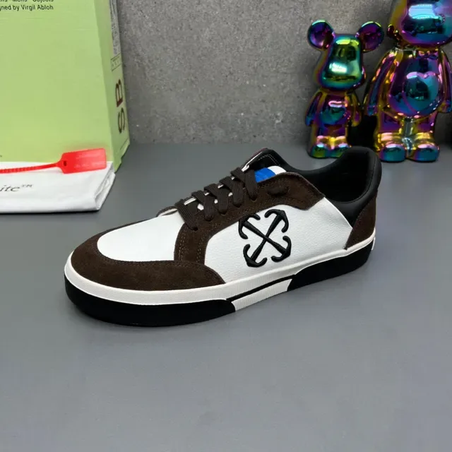 Off-White Marron Daim et Cuir Mix Sneakers Lifestyle Panélées 6