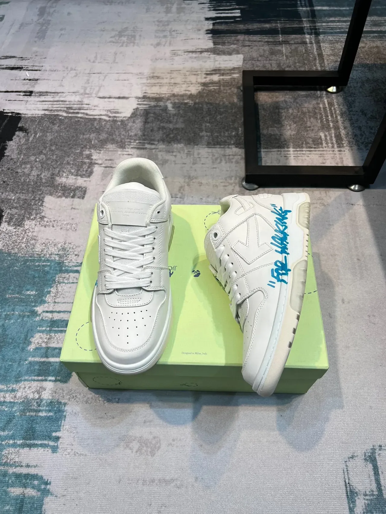 Off-White For Walking Blue Low-Top Leather-Paneled Lifestyle Sneakers 4