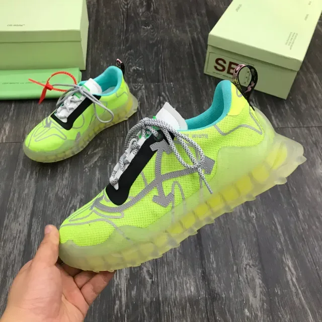 Off-White Tênis Chunky Verde Azul Neón Lime Malha Transparente Sola Esculpida 4