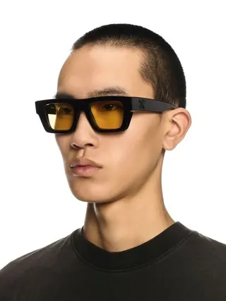 Off-White OER145 Black Multicolor Oversized Rectangular Frame Thick Acetate Construction Sunglasses 9