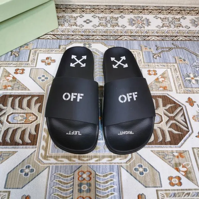 Off-White Slide Sandales noires avec logo industriel 4
