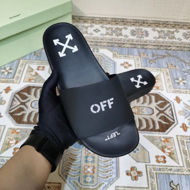 Off-White Slide Sandales noires avec logo industriel 8