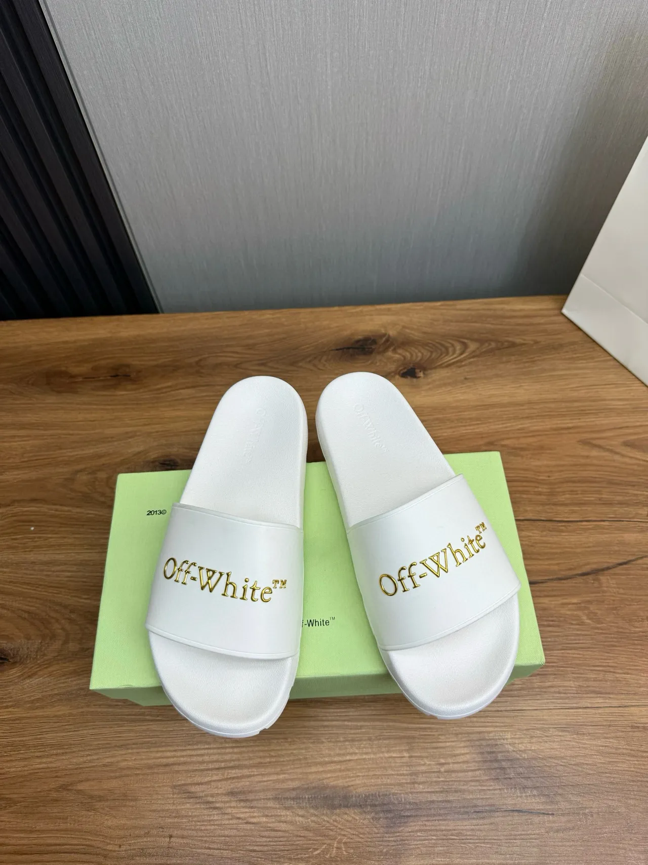 Off-White Slide White Gold Logo Slippers 2