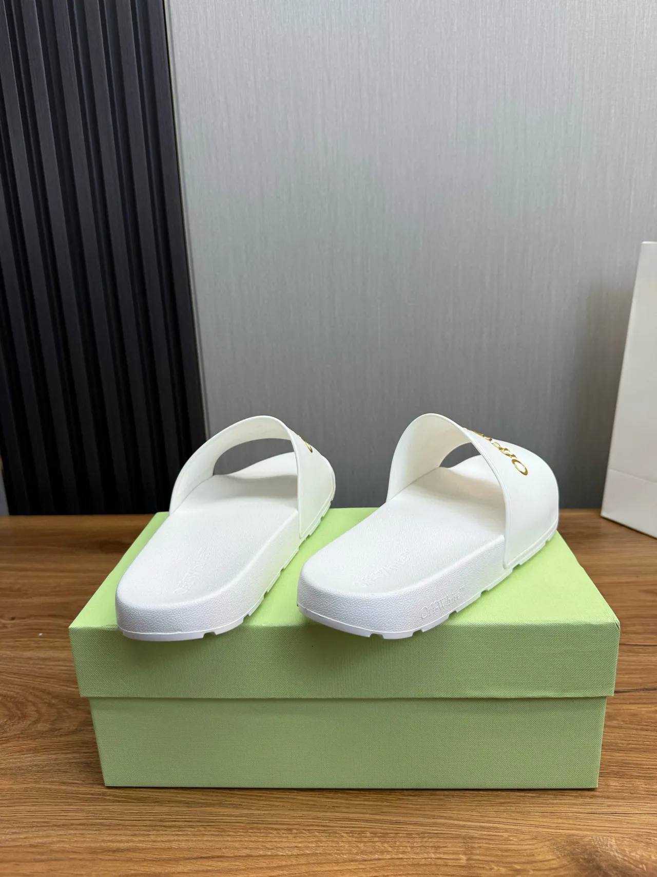 Off-White Slide White Gold Logo Slippers 4