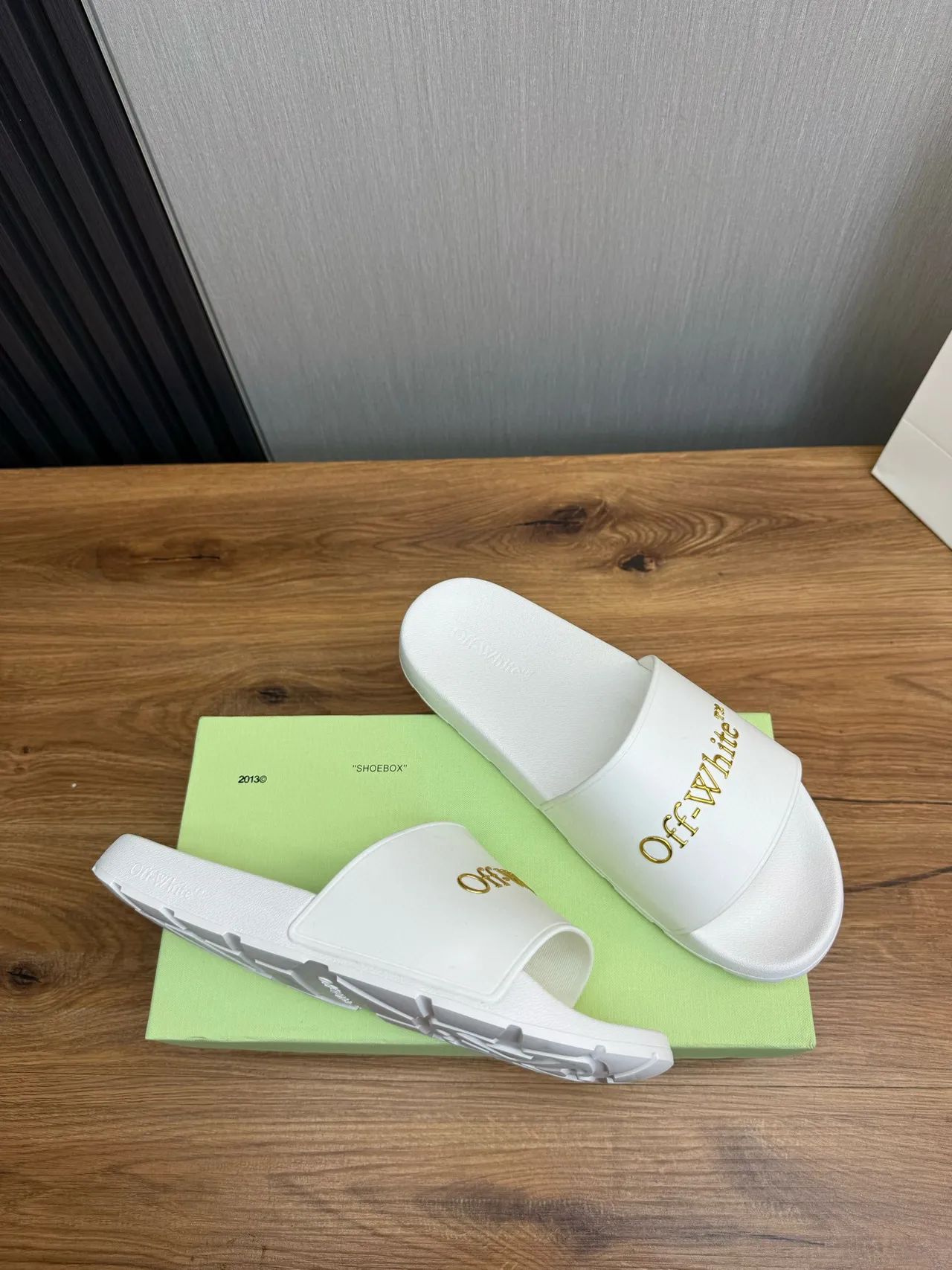Off-White Slide White Gold Logo Slippers 5