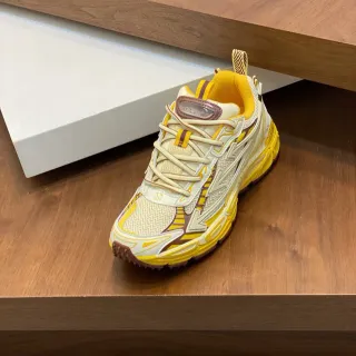 Off-White Yellow Brown Sole Layered Synthetic Overlays Chunky Sneakers