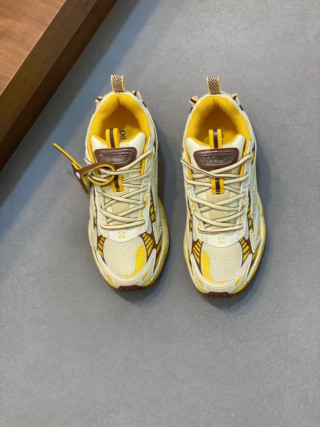 Off-White Jaune Marron Semelle Couches Synthétiques Superpositions Baskets Chunky 2