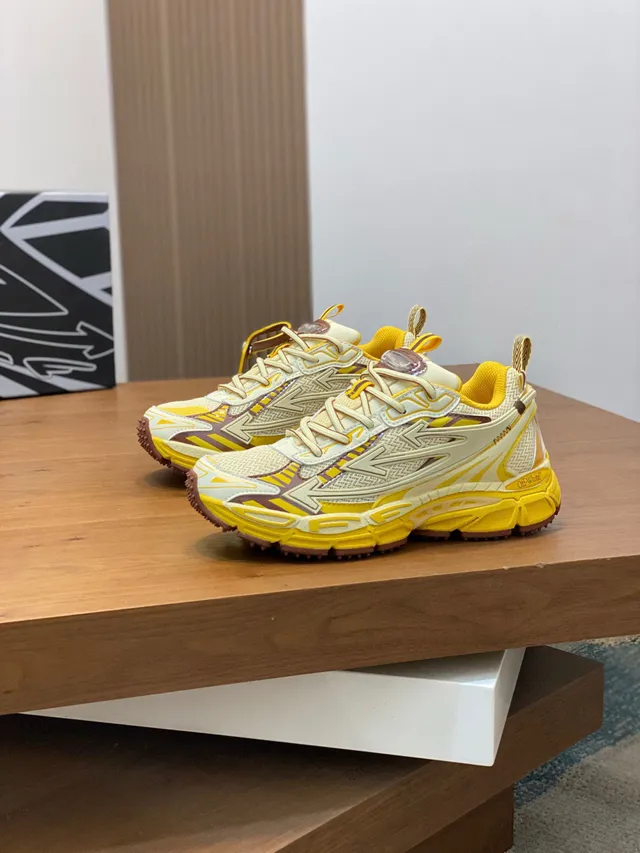 Off-White Jaune Marron Semelle Couches Synthétiques Superpositions Baskets Chunky 4
