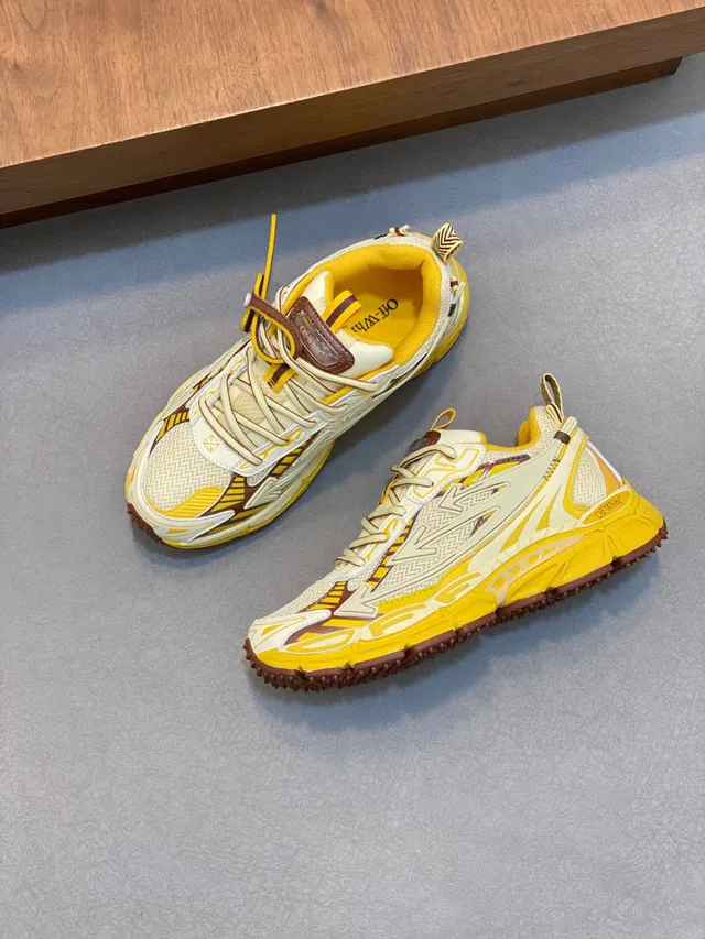 Off-White Jaune Marron Semelle Couches Synthétiques Superpositions Baskets Chunky 6