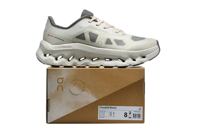 On Cloudmonster Beige Gray Running Shoes 2