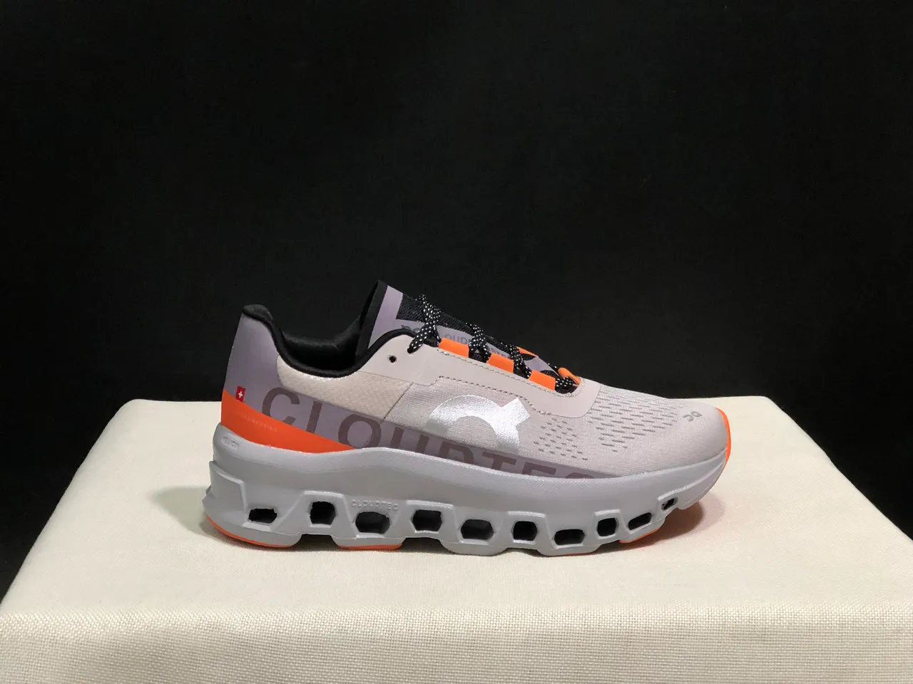 On Cloudmonster Gray Orange Running Shoes 2