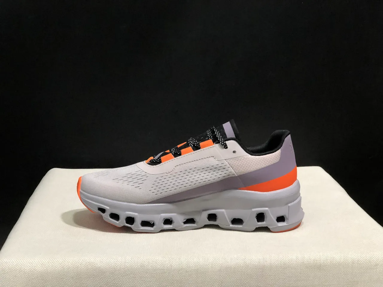 On Cloudmonster Gray Orange Running Shoes 4