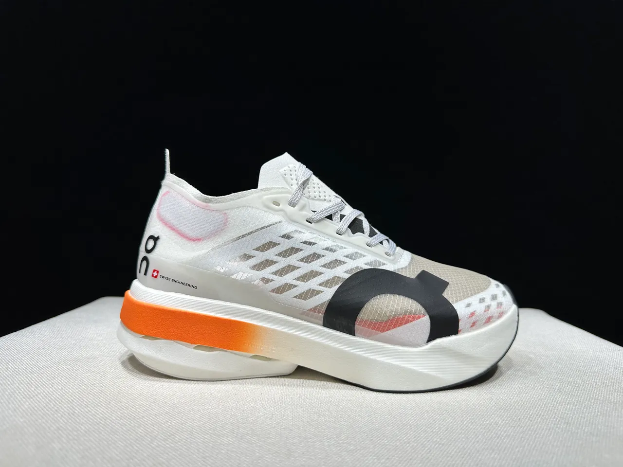 On Cloudmonster White Black Orange Running Shoes 4
