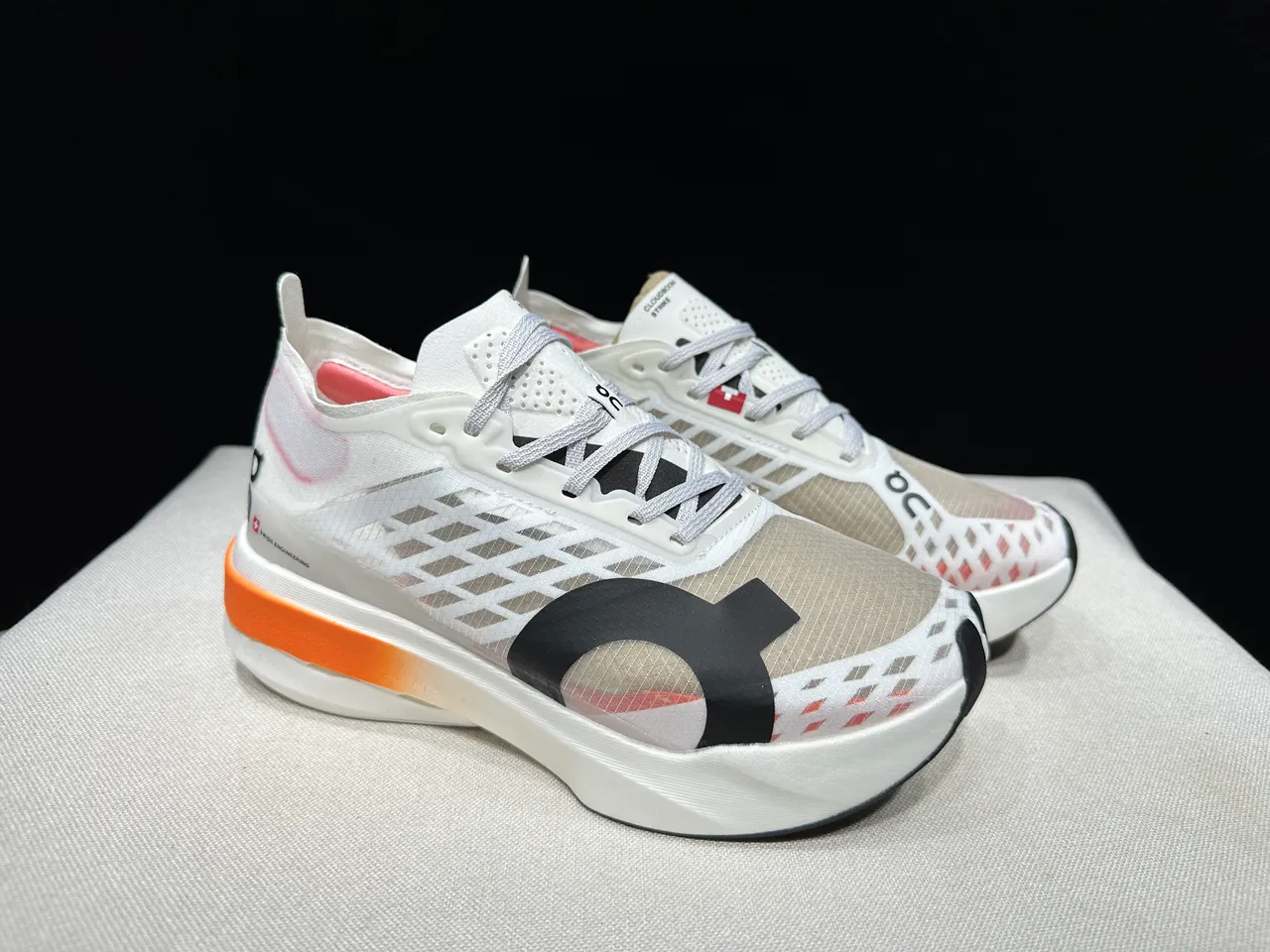 On Cloudmonster White Black Orange Running Shoes 5