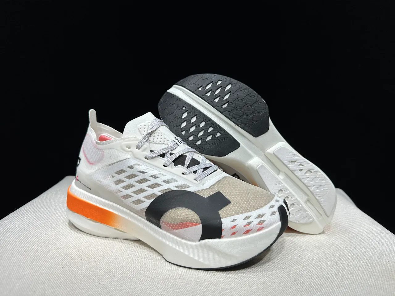 On Cloudmonster White Black Orange Running Shoes 6