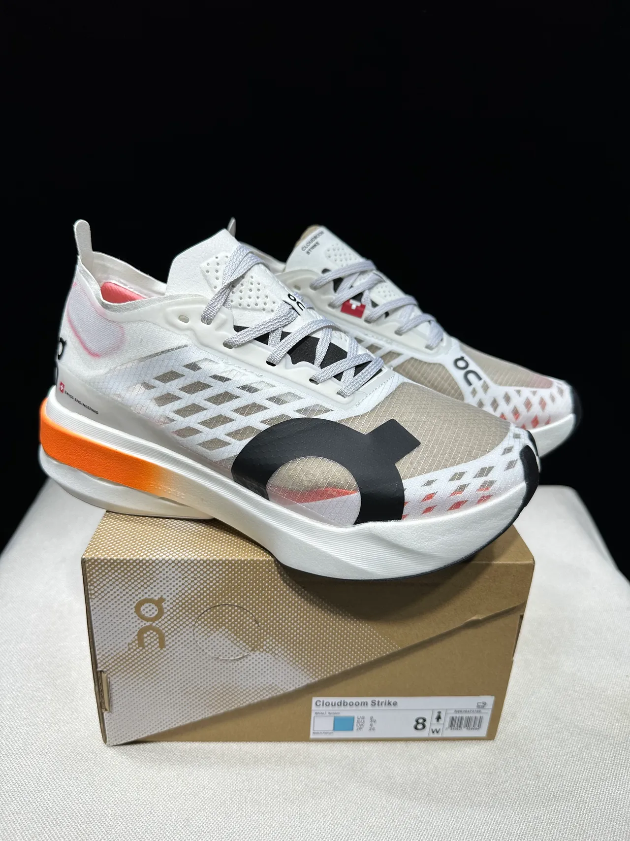 On Cloudmonster White Black Orange Running Shoes 9