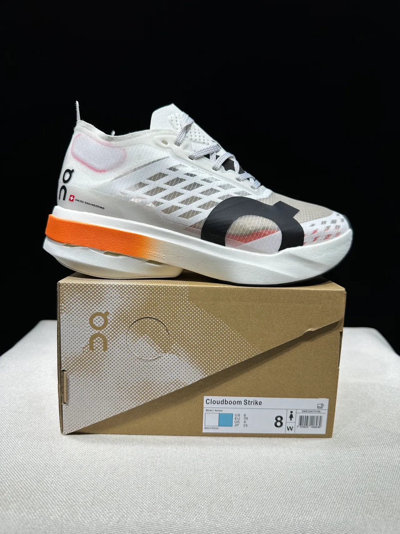 On Cloudmonster White Black Orange Running Shoes 10