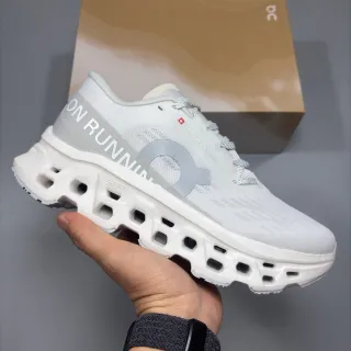 On Cloudmonster White Gray Running Shoes