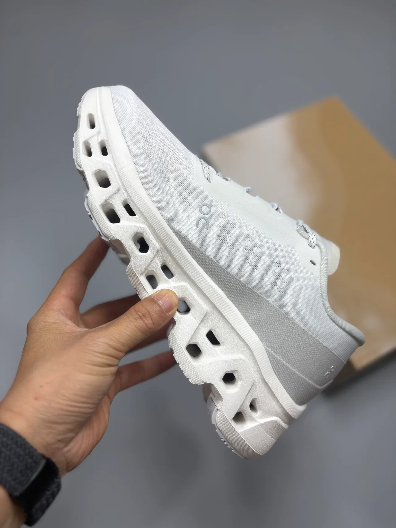 On Cloudmonster White Gray Running Shoes 3