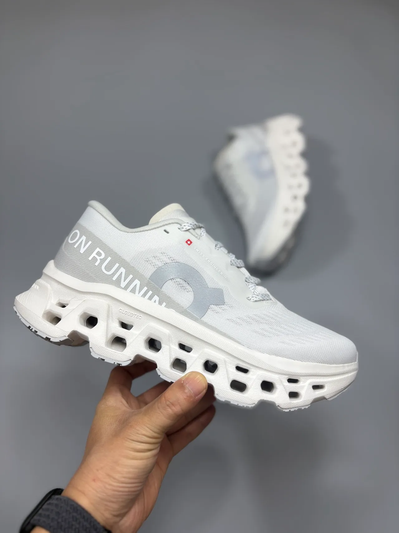 On Cloudmonster White Gray Running Shoes 6