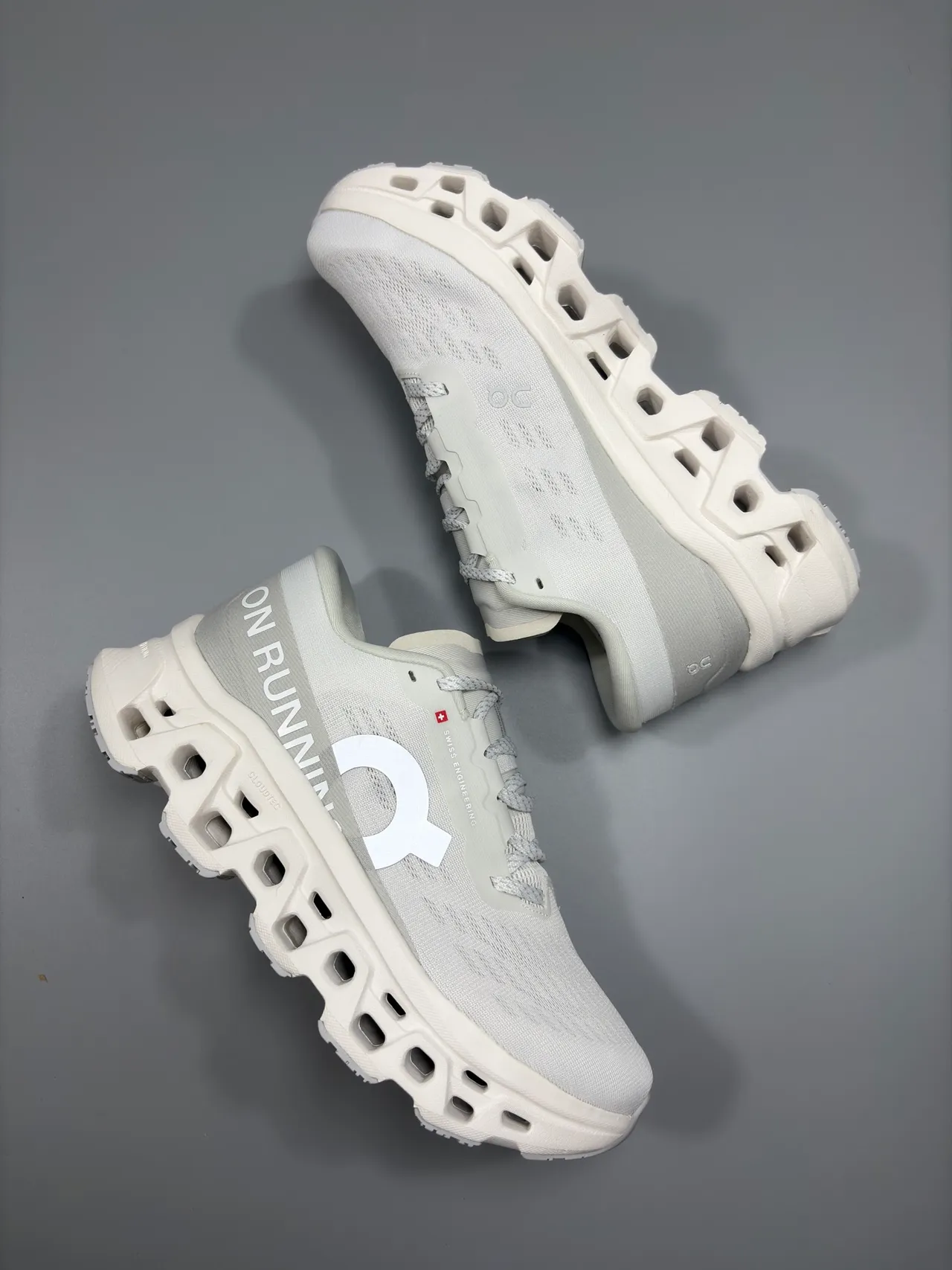On Cloudmonster White Gray Running Shoes 7