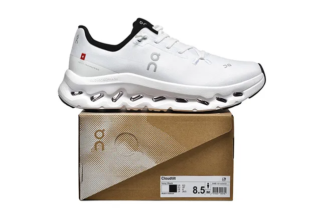 On White Black Engineered Mesh Upper Open Hexagonal CloudTec Pods Running Shoes 5