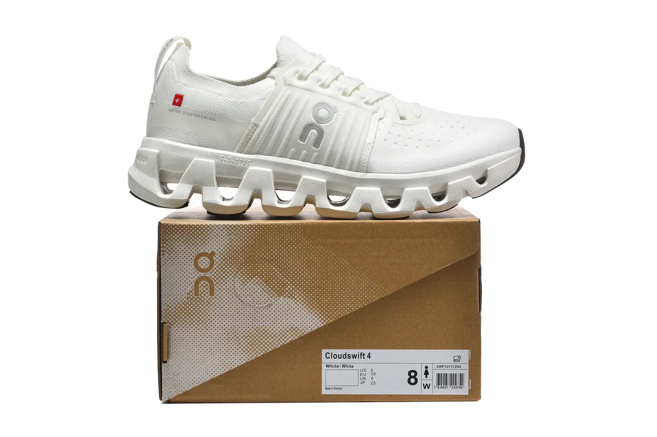 On White Black Knit Upper Segmented CloudTec Midsole Running Shoes 2