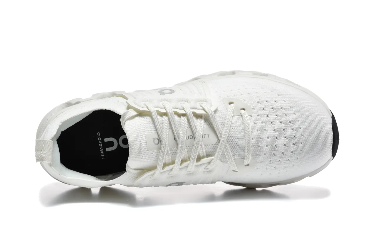 On White Black Knit Upper Segmented CloudTec Midsole Running Shoes 3