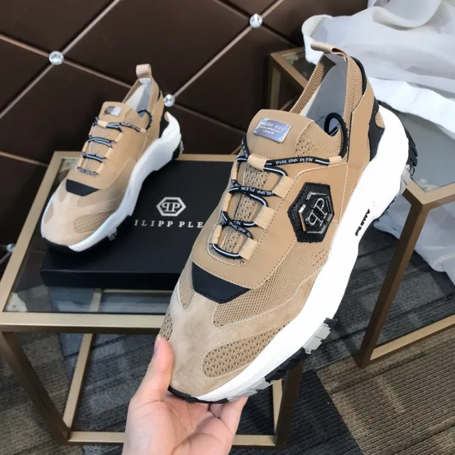 Philipp Plein Chaussures chunky beige semelle noire en maillage et daim 3