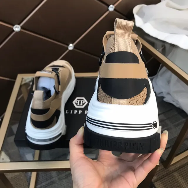 Philipp Plein Chaussures chunky beige semelle noire en maillage et daim 6