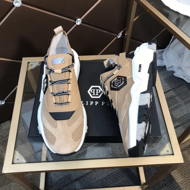 Philipp Plein Chaussures chunky beige semelle noire en maillage et daim 7