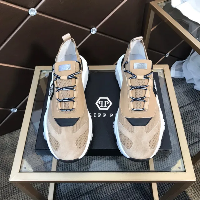 Philipp Plein Chaussures chunky beige semelle noire en maillage et daim 8